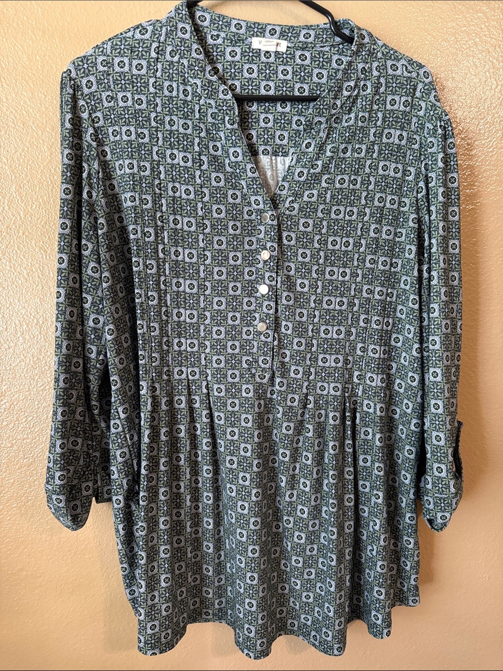 Westport Geometric Tunic Top - Blue/Gray